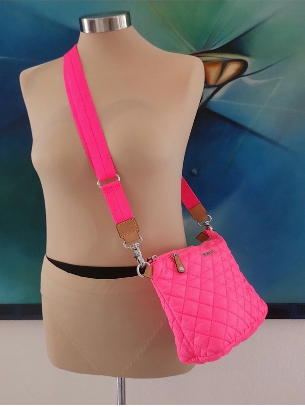MZ Wallace Quilted Crossbody Bag - Neon Pink